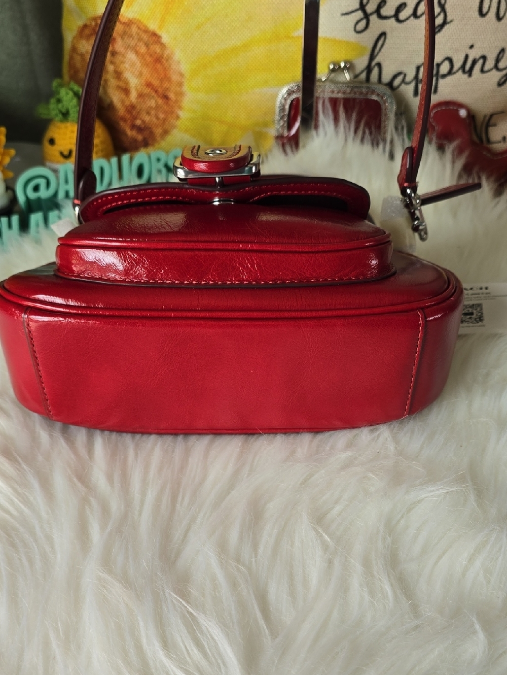 Coach NWT Ashton Mini Red Leather Buckle-Front Crossbody Bag Or Clutch So Cute - Picture 5 of 16